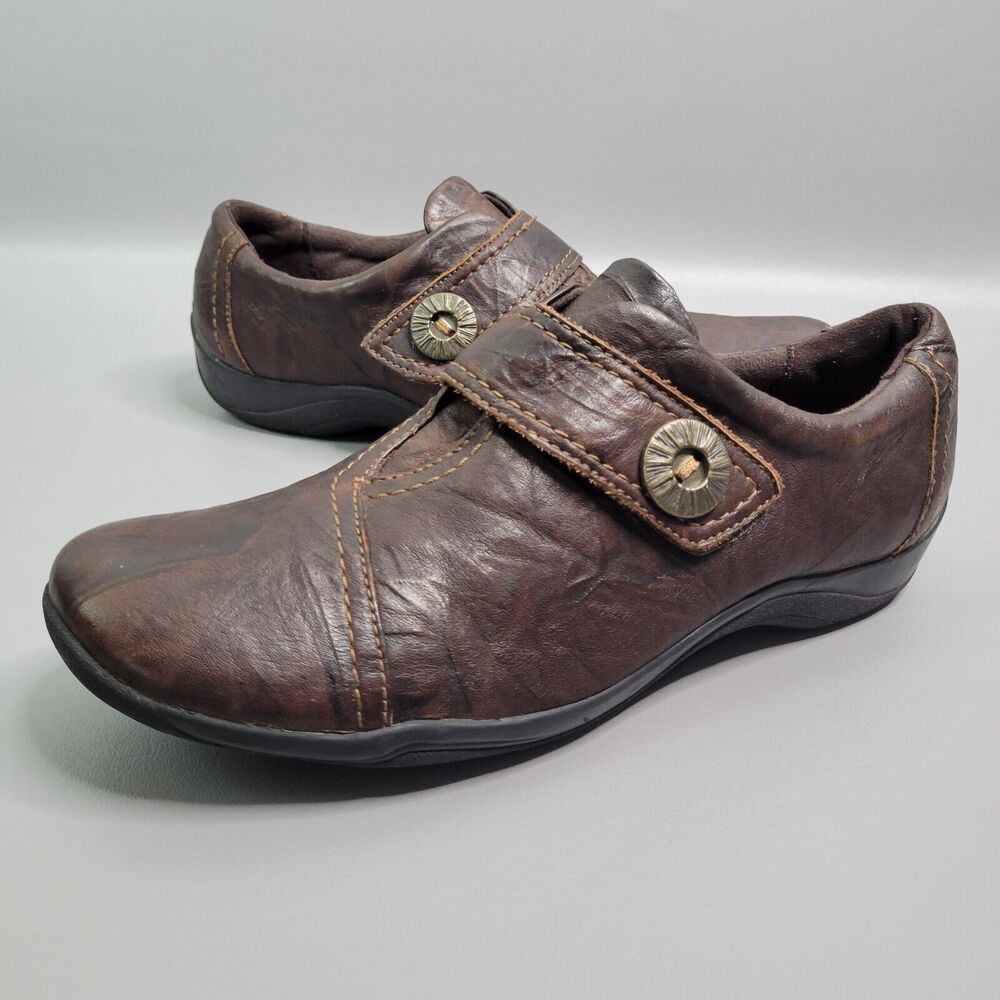 Clarks Womens Kessa Betty Loafer Size 10 Brown Leather Flat Shoe Strap Shootie